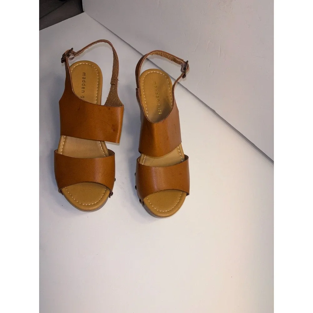 Madden Girl Driiggs Wedge Sandal Women's 8.5 Brown Faux Leather Comfort Open Toe
